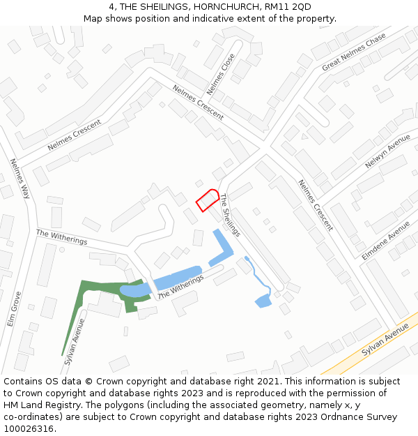 4, THE SHEILINGS, HORNCHURCH, RM11 2QD: Location map and indicative extent of plot