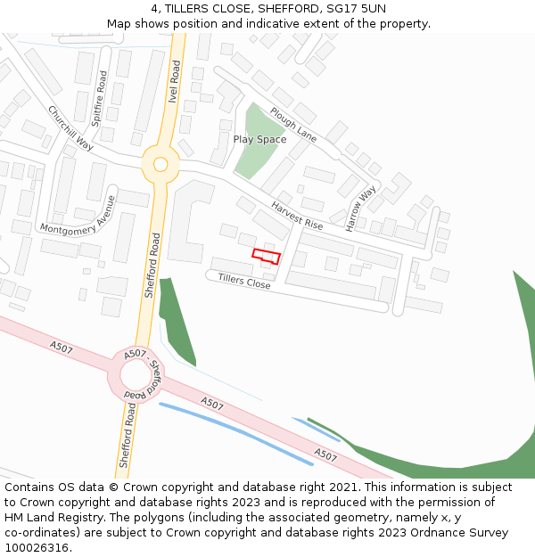 4, TILLERS CLOSE, SHEFFORD, SG17 5UN: Location map and indicative extent of plot