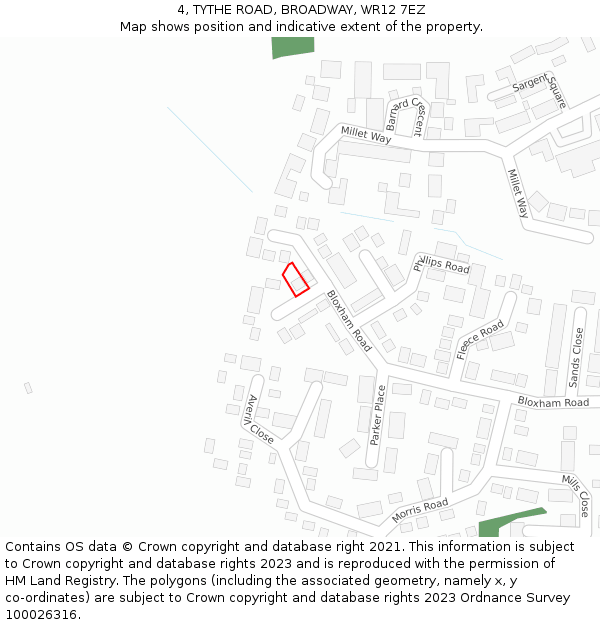 4, TYTHE ROAD, BROADWAY, WR12 7EZ: Location map and indicative extent of plot