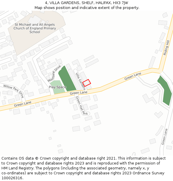 4, VILLA GARDENS, SHELF, HALIFAX, HX3 7JW: Location map and indicative extent of plot