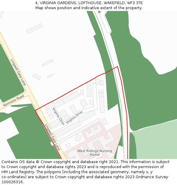 4, VIRGINIA GARDENS, LOFTHOUSE, WAKEFIELD, WF3 3TE: Location map and indicative extent of plot