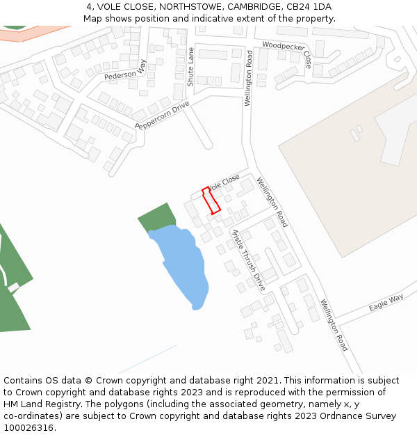 4, VOLE CLOSE, NORTHSTOWE, CAMBRIDGE, CB24 1DA: Location map and indicative extent of plot