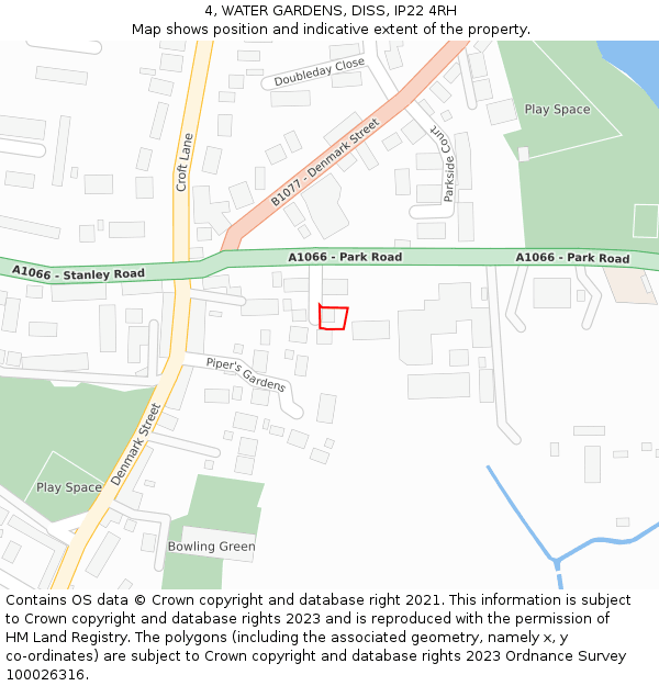 4, WATER GARDENS, DISS, IP22 4RH: Location map and indicative extent of plot