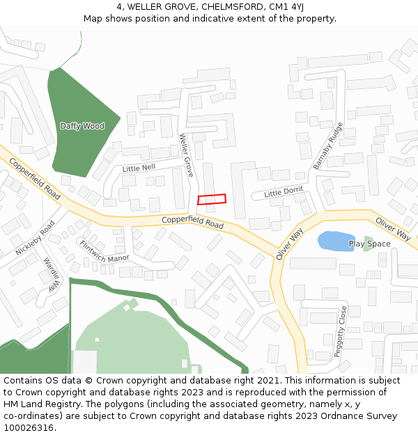 4, WELLER GROVE, CHELMSFORD, CM1 4YJ: Location map and indicative extent of plot