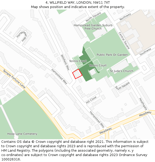 4, WILLIFIELD WAY, LONDON, NW11 7XT: Location map and indicative extent of plot