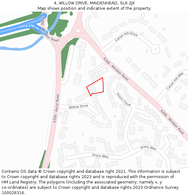 4, WILLOW DRIVE, MAIDENHEAD, SL6 2JX: Location map and indicative extent of plot