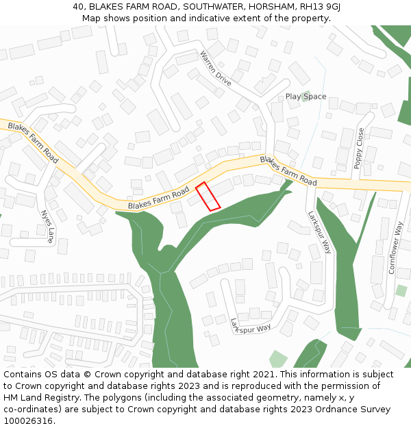 40, BLAKES FARM ROAD, SOUTHWATER, HORSHAM, RH13 9GJ: Location map and indicative extent of plot