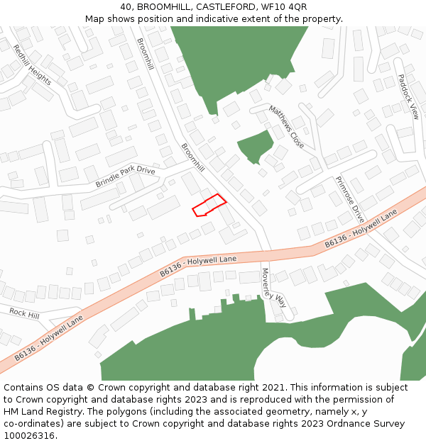 40, BROOMHILL, CASTLEFORD, WF10 4QR: Location map and indicative extent of plot