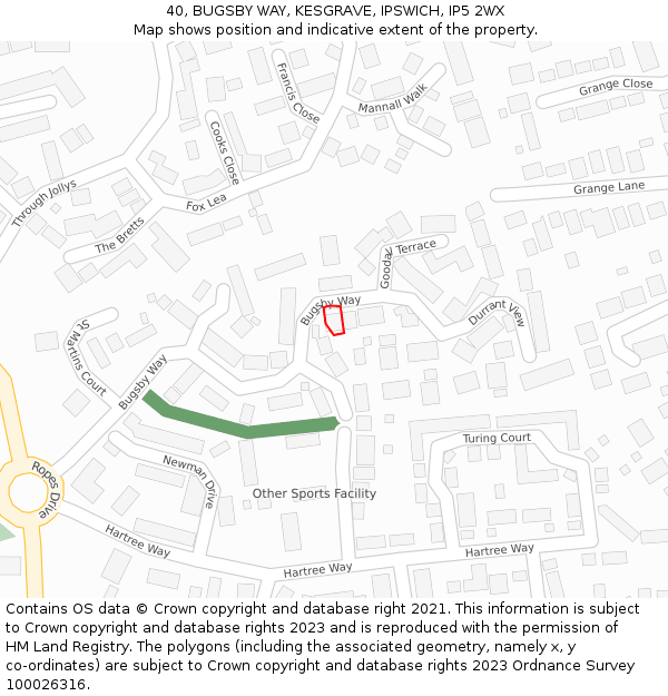 40, BUGSBY WAY, KESGRAVE, IPSWICH, IP5 2WX: Location map and indicative extent of plot