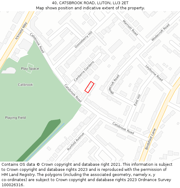 40, CATSBROOK ROAD, LUTON, LU3 2ET: Location map and indicative extent of plot