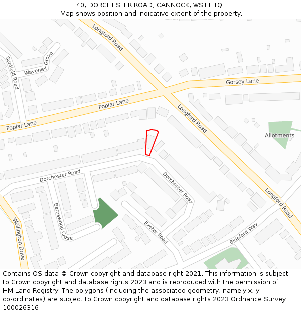 40, DORCHESTER ROAD, CANNOCK, WS11 1QF: Location map and indicative extent of plot