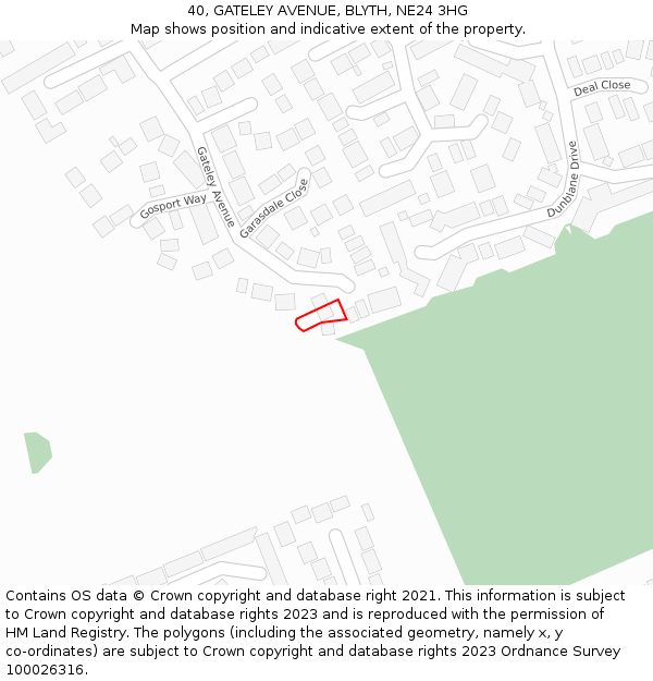 40, GATELEY AVENUE, BLYTH, NE24 3HG: Location map and indicative extent of plot