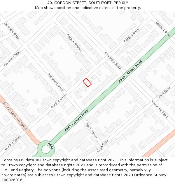 40, GORDON STREET, SOUTHPORT, PR9 0LY: Location map and indicative extent of plot