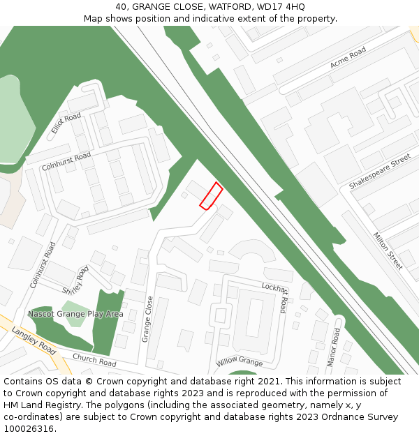 40, GRANGE CLOSE, WATFORD, WD17 4HQ: Location map and indicative extent of plot