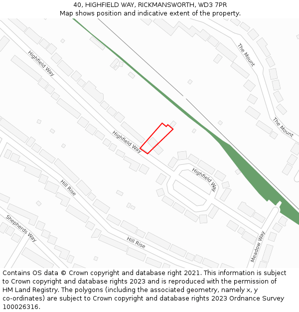 40, HIGHFIELD WAY, RICKMANSWORTH, WD3 7PR: Location map and indicative extent of plot