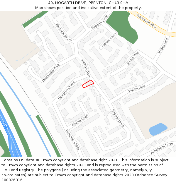 40, HOGARTH DRIVE, PRENTON, CH43 9HA: Location map and indicative extent of plot