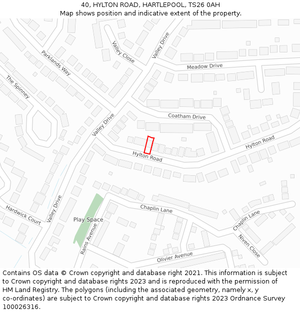 40, HYLTON ROAD, HARTLEPOOL, TS26 0AH: Location map and indicative extent of plot