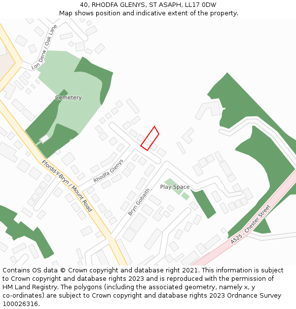 40, RHODFA GLENYS, ST ASAPH, LL17 0DW: Location map and indicative extent of plot