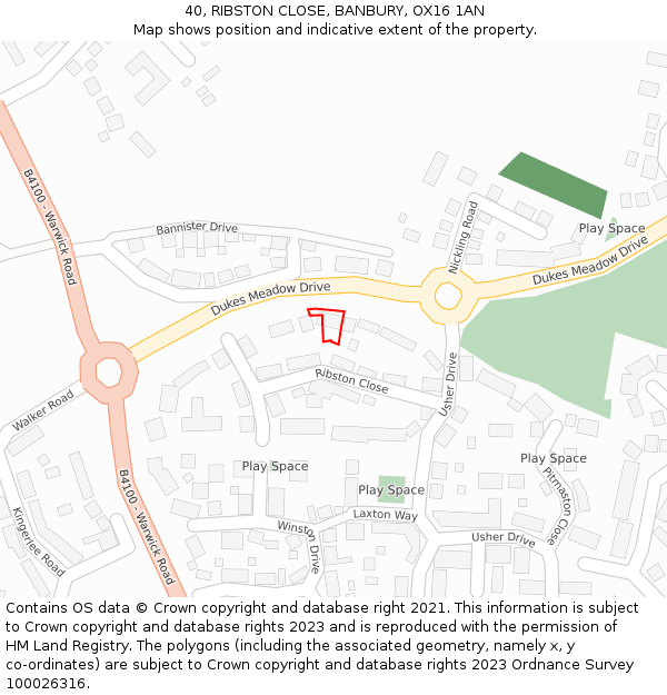 40, RIBSTON CLOSE, BANBURY, OX16 1AN: Location map and indicative extent of plot