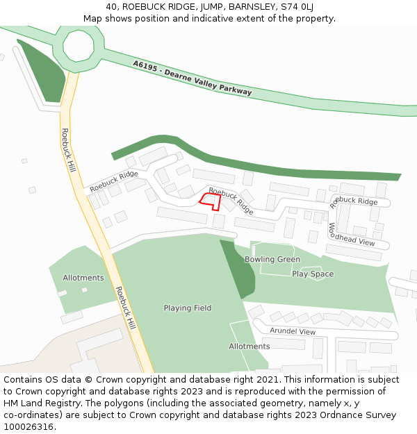 40, ROEBUCK RIDGE, JUMP, BARNSLEY, S74 0LJ: Location map and indicative extent of plot