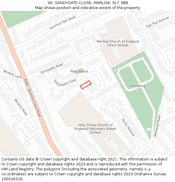 40, SANDYGATE CLOSE, MARLOW, SL7 3BB: Location map and indicative extent of plot