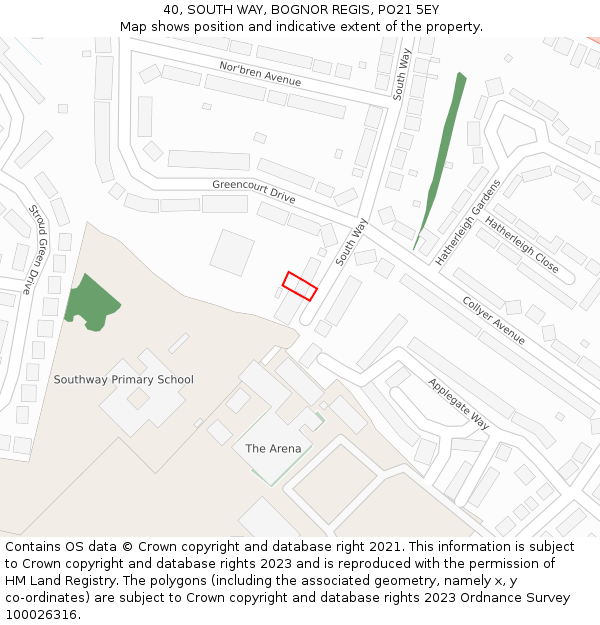 40, SOUTH WAY, BOGNOR REGIS, PO21 5EY: Location map and indicative extent of plot