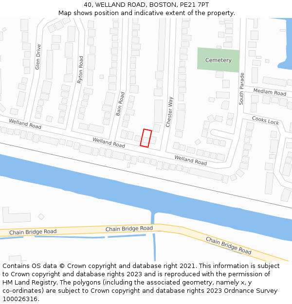 40, WELLAND ROAD, BOSTON, PE21 7PT: Location map and indicative extent of plot