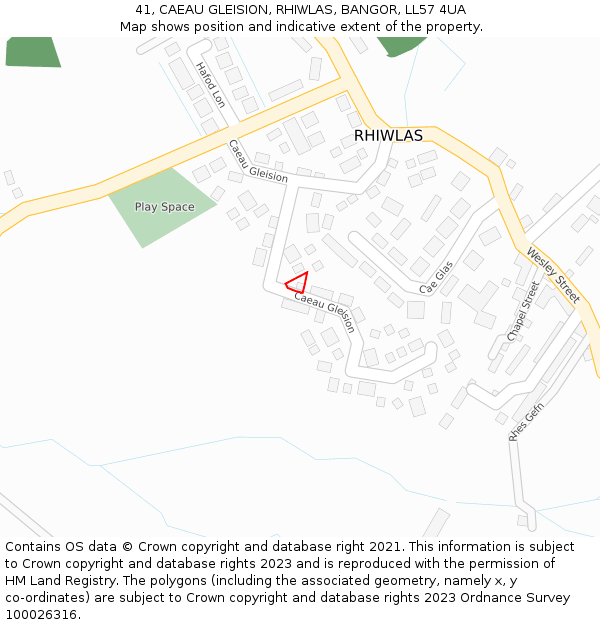 41, CAEAU GLEISION, RHIWLAS, BANGOR, LL57 4UA: Location map and indicative extent of plot