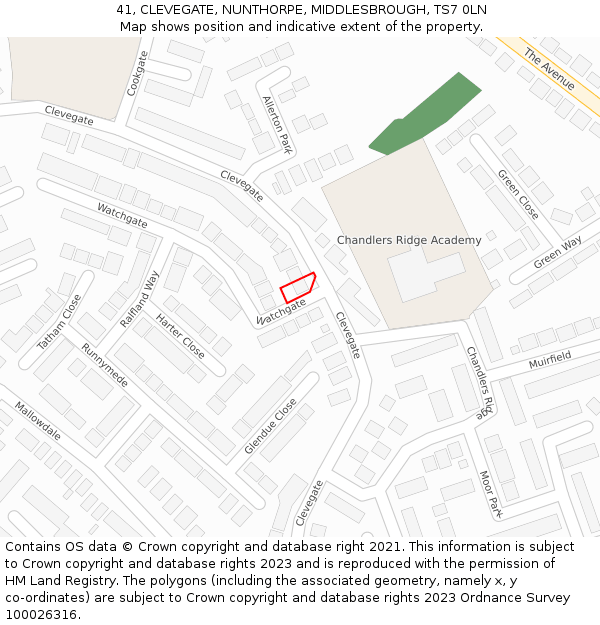 41, CLEVEGATE, NUNTHORPE, MIDDLESBROUGH, TS7 0LN: Location map and indicative extent of plot