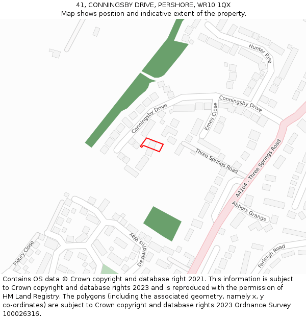 41, CONNINGSBY DRIVE, PERSHORE, WR10 1QX: Location map and indicative extent of plot