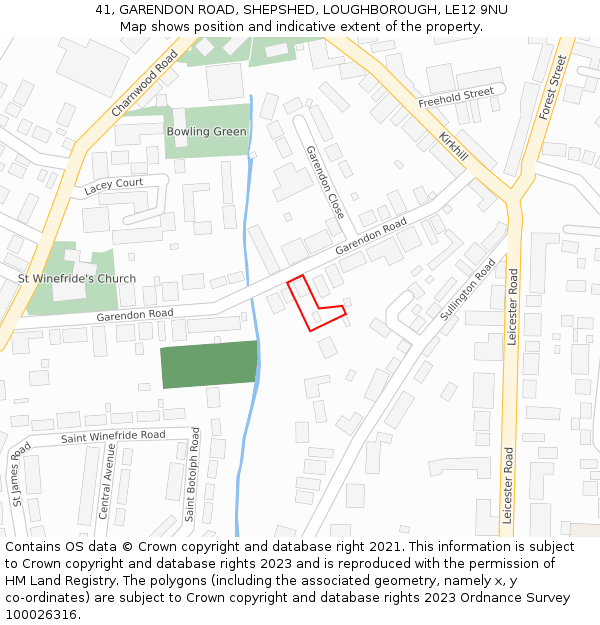 41, GARENDON ROAD, SHEPSHED, LOUGHBOROUGH, LE12 9NU: Location map and indicative extent of plot