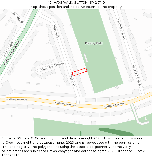 41, HAYS WALK, SUTTON, SM2 7NQ: Location map and indicative extent of plot