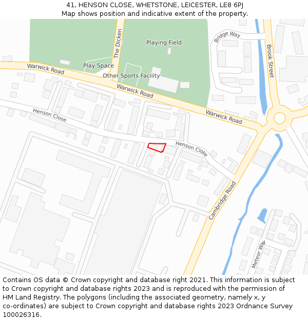 41, HENSON CLOSE, WHETSTONE, LEICESTER, LE8 6PJ: Location map and indicative extent of plot