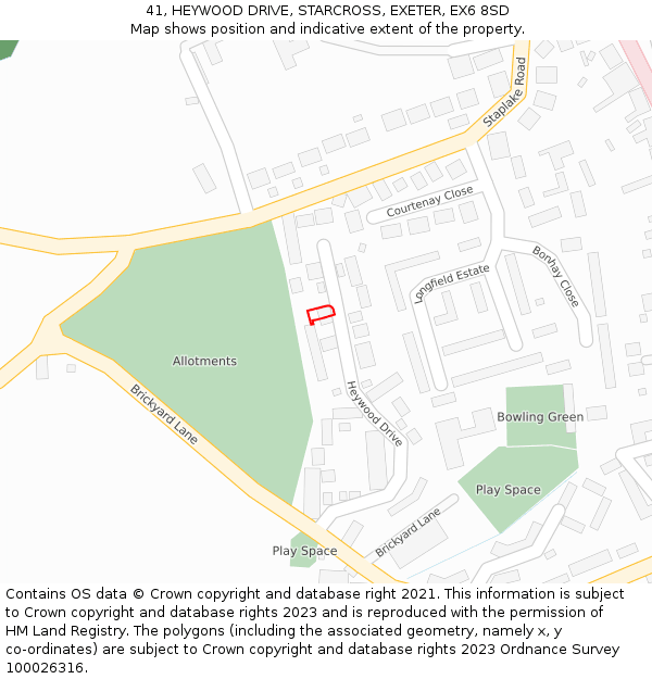 41, HEYWOOD DRIVE, STARCROSS, EXETER, EX6 8SD: Location map and indicative extent of plot