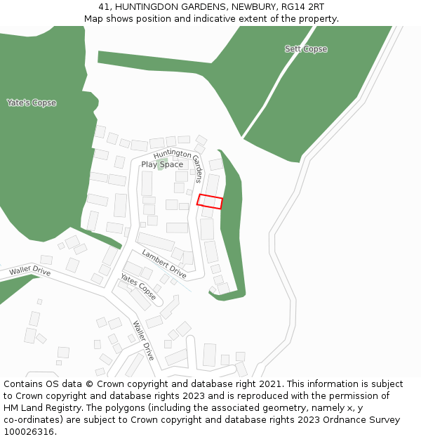 41, HUNTINGDON GARDENS, NEWBURY, RG14 2RT: Location map and indicative extent of plot