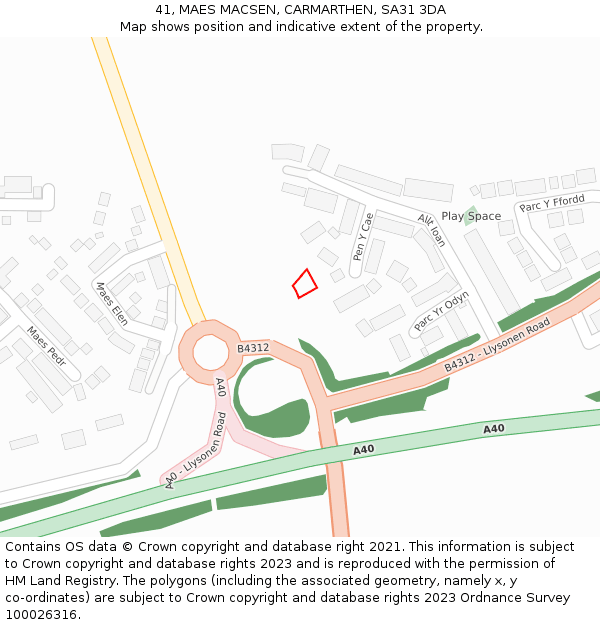 41, MAES MACSEN, CARMARTHEN, SA31 3DA: Location map and indicative extent of plot