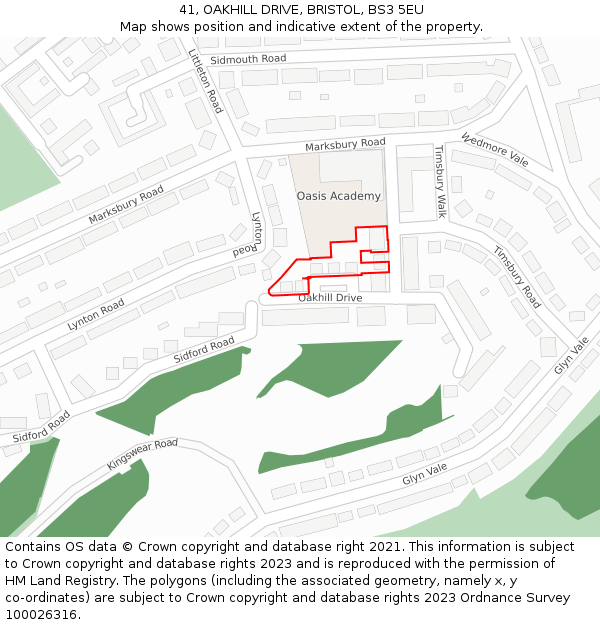 41, OAKHILL DRIVE, BRISTOL, BS3 5EU: Location map and indicative extent of plot