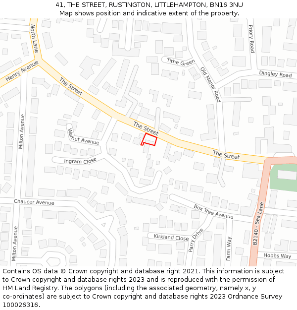 41, THE STREET, RUSTINGTON, LITTLEHAMPTON, BN16 3NU: Location map and indicative extent of plot