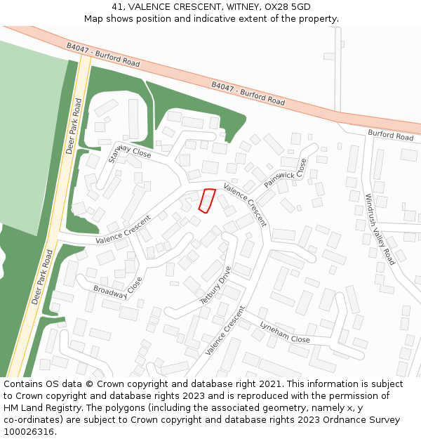 41, VALENCE CRESCENT, WITNEY, OX28 5GD: Location map and indicative extent of plot