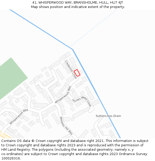 41, WHISPERWOOD WAY, BRANSHOLME, HULL, HU7 4JT: Location map and indicative extent of plot