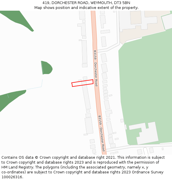 419, DORCHESTER ROAD, WEYMOUTH, DT3 5BN: Location map and indicative extent of plot