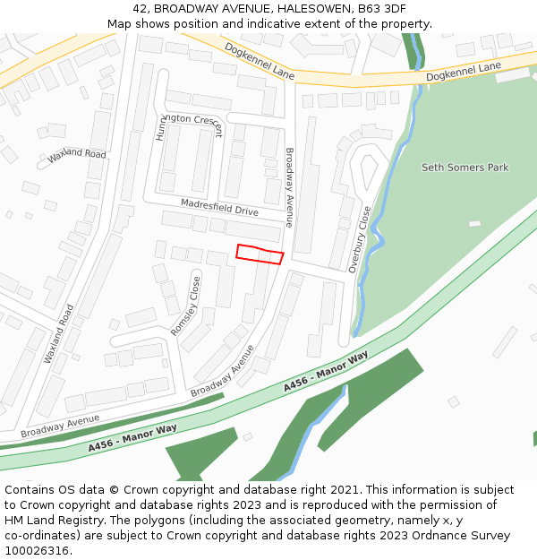 42, BROADWAY AVENUE, HALESOWEN, B63 3DF: Location map and indicative extent of plot