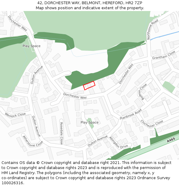 42, DORCHESTER WAY, BELMONT, HEREFORD, HR2 7ZP: Location map and indicative extent of plot