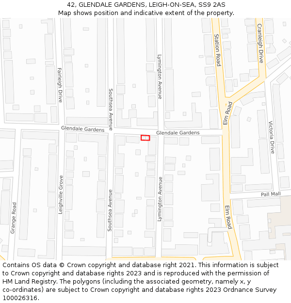 42, GLENDALE GARDENS, LEIGH-ON-SEA, SS9 2AS: Location map and indicative extent of plot