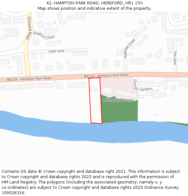 42, HAMPTON PARK ROAD, HEREFORD, HR1 1TH: Location map and indicative extent of plot