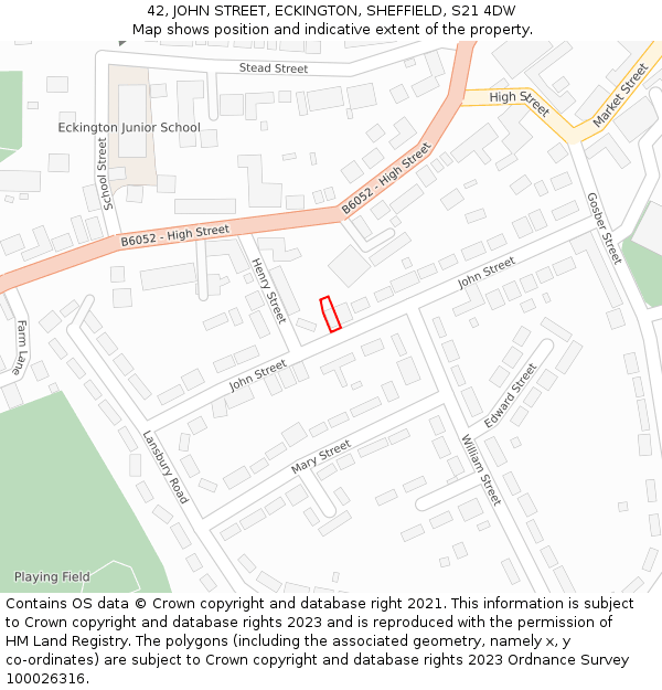 42, JOHN STREET, ECKINGTON, SHEFFIELD, S21 4DW: Location map and indicative extent of plot