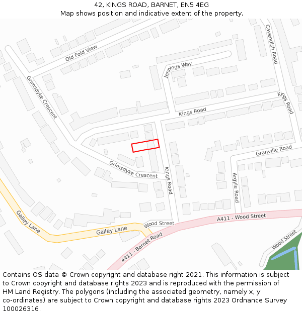 42, KINGS ROAD, BARNET, EN5 4EG: Location map and indicative extent of plot