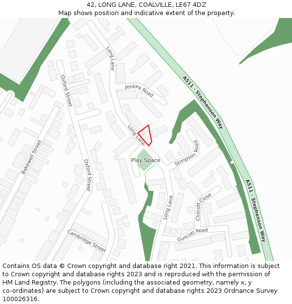 42, LONG LANE, COALVILLE, LE67 4DZ: Location map and indicative extent of plot