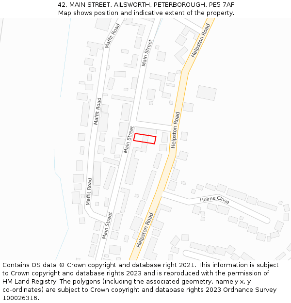 42, MAIN STREET, AILSWORTH, PETERBOROUGH, PE5 7AF: Location map and indicative extent of plot