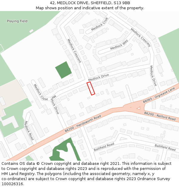 42, MEDLOCK DRIVE, SHEFFIELD, S13 9BB: Location map and indicative extent of plot